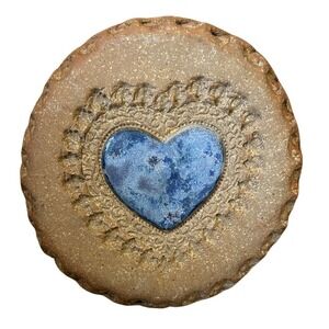 Cottageco Stoneware Rounded Rustic Heart with Blue Heart Wall Art‎ Decor 5.75"